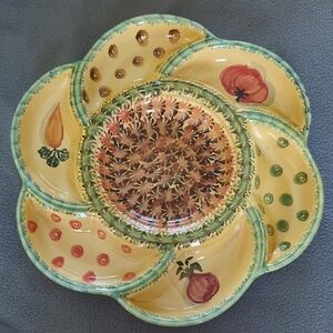 Italica ARS Art Pottery Divided Appetizer Tray. Hand Painted. Italy